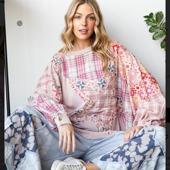 LAST ONES Oli & Hali Oversized Mixed Fabric Star Patched Top SR18 - Picture 5 of 5